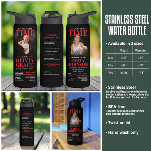 Personalized TIME Magazine Tumbler – Custom Baby & Mom Photo | 20oz Stainless Steel Gift